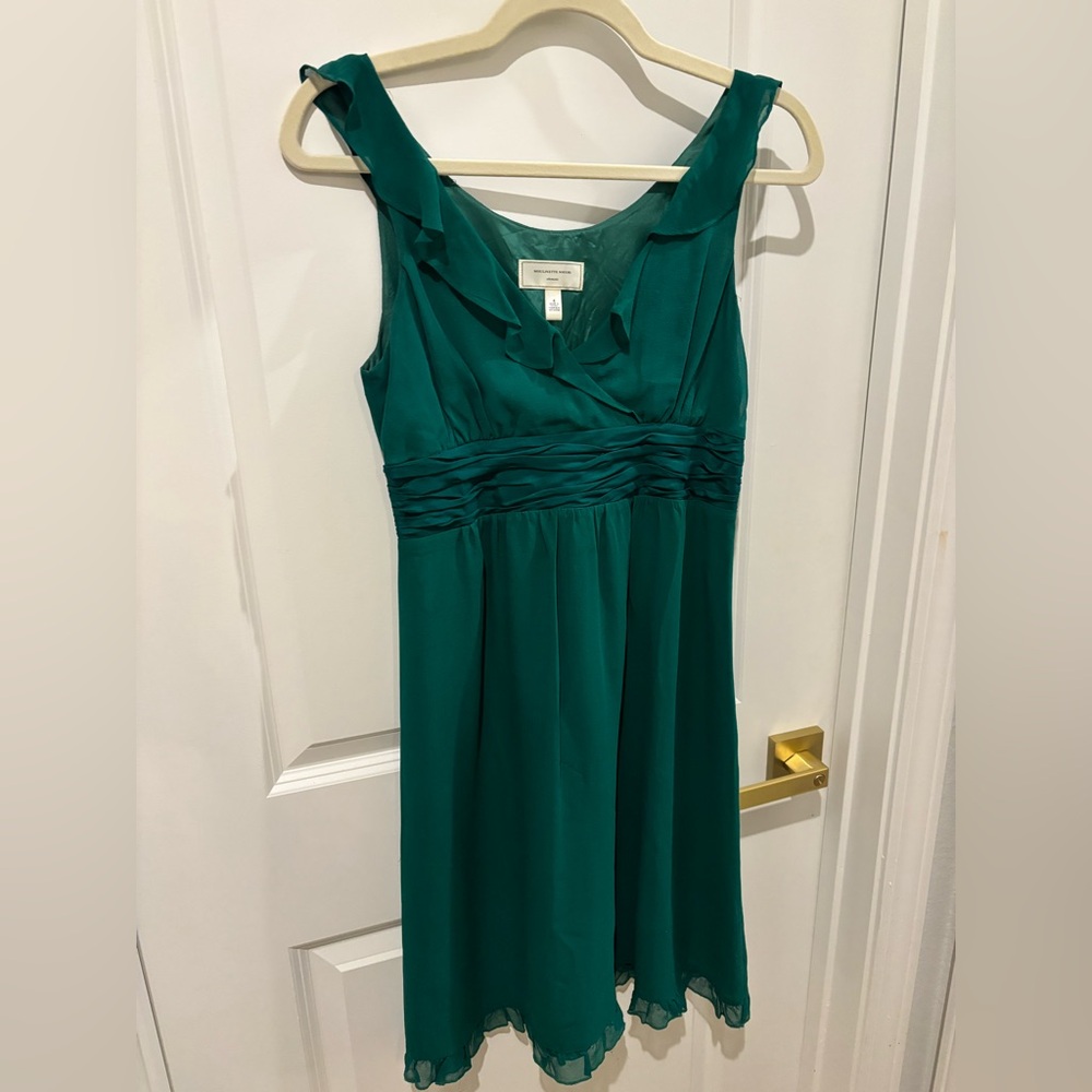 Anthropologie Moulinette Soeurs Emerald Green Silk Ruffle Dress 4